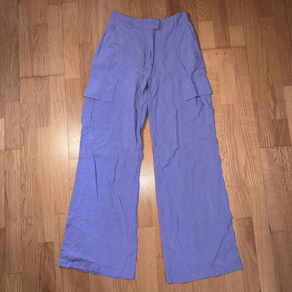 & Other Stories Relaxed Cargo Pocket Trousers Purple EU 36 S 4/6 Linen Blend